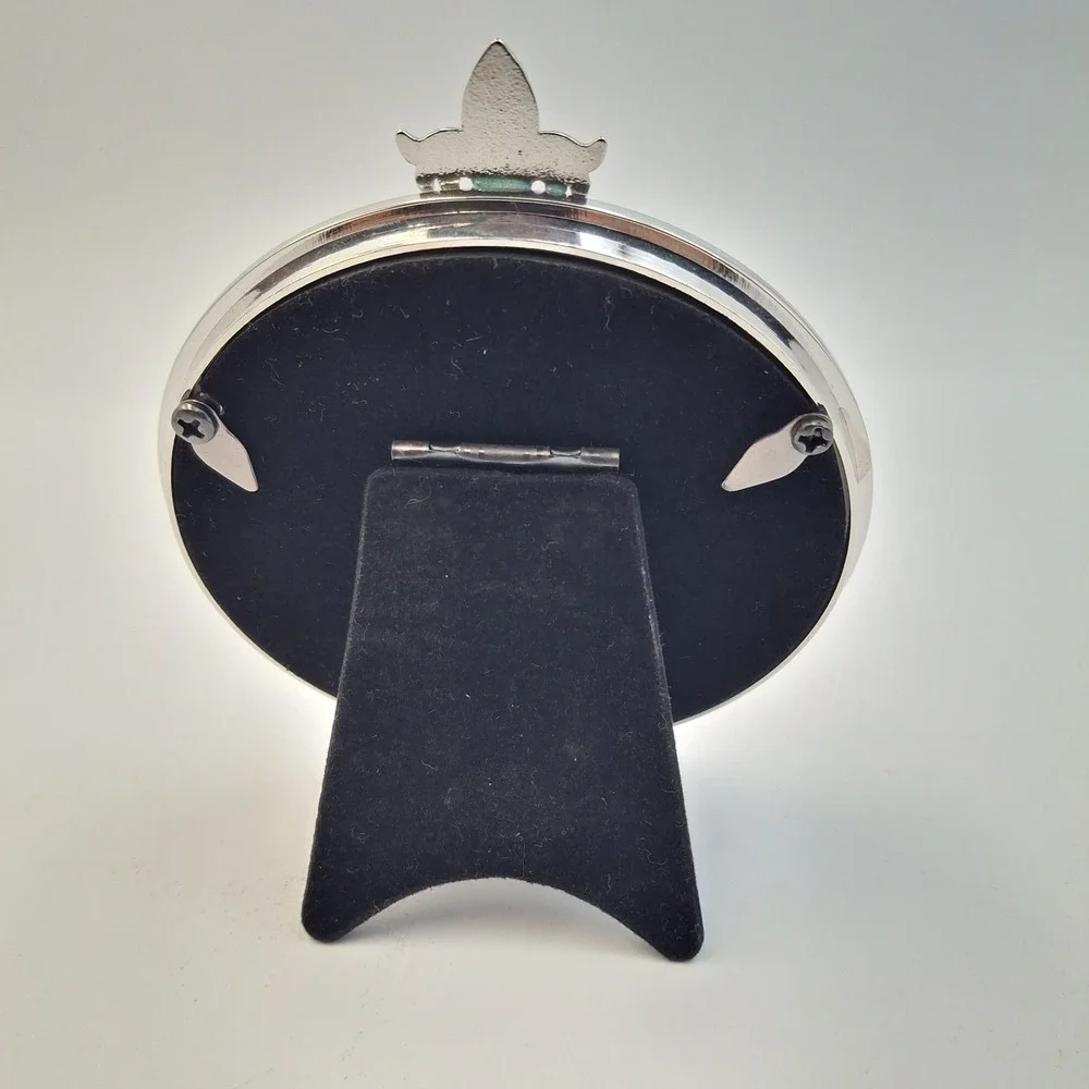 Vintage Fleur De Lis‎ Photo Frame Set Teal Enamel Silver Tone Round Square Mini